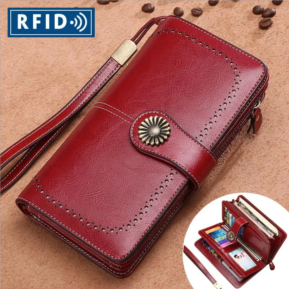 

Women Fashion Genuine Leather RFID Wallet Female Long Wallets Large Capacity Ladies Clutch Card Holder Zipper Purse portemonnee