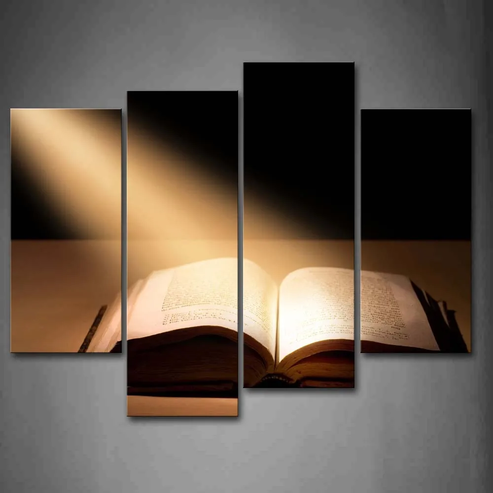 

4 Panels Framed Wall Art Pictures Holy Bible Canvas Print Religion Poster With Wooden Frame For Home And Office Decor