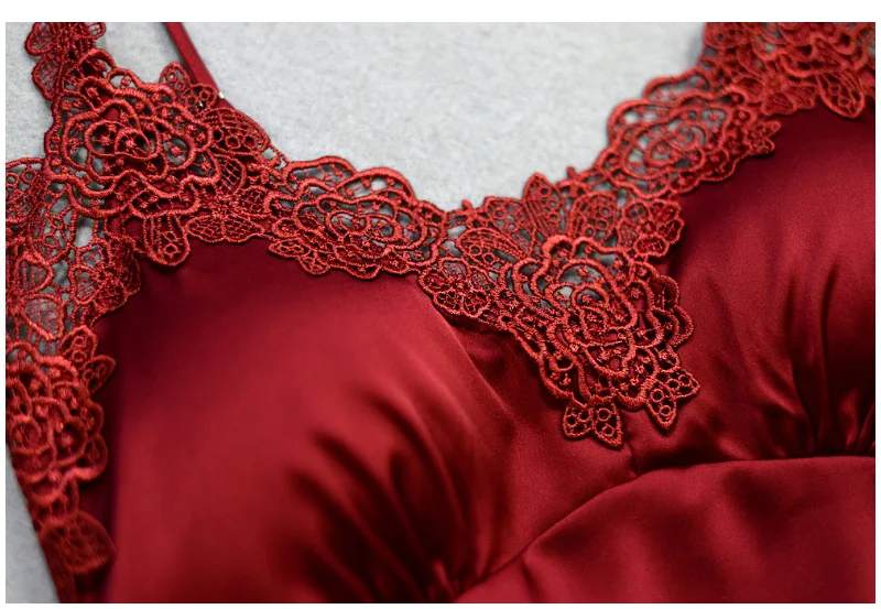 Sexy Silk Lace Sleepwear Dress Women Summer Solid Satin Nightgown Spaghetti Strap Sleeveless Nightwear Lingerie Sexy Night dress (17)
