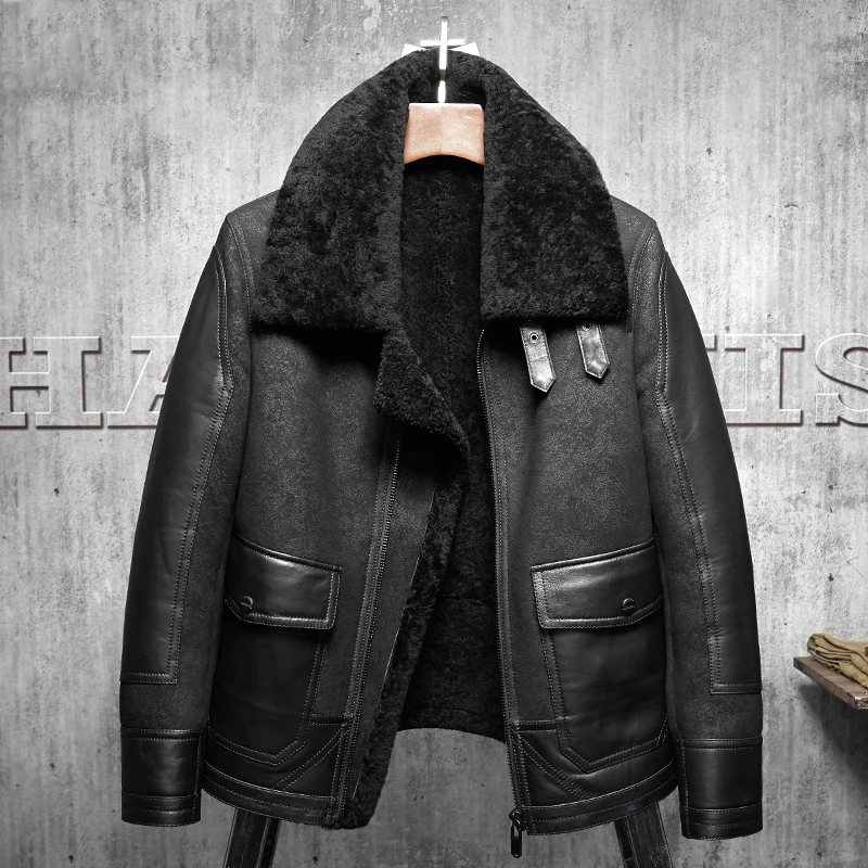 Новая оригинальная Летающая куртка, черная, B3, куртка, овечья кожа, куртка, Мужская Меховая куртка, авиация, кожевенное ремесло, пальто пилота
