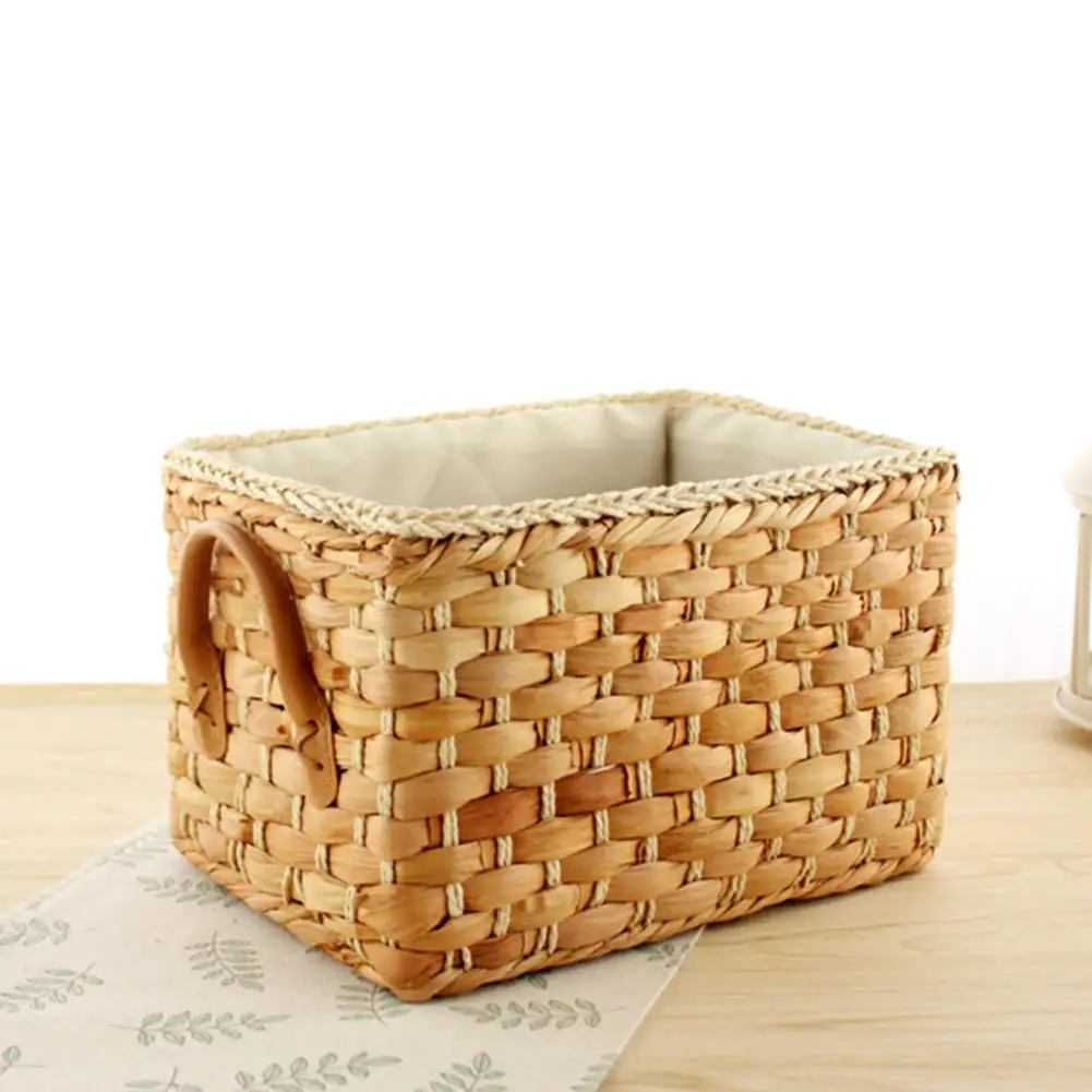 Handmade Corn Woven Storage Box Finishing Basket Debris Sundry Storage Basket with Lid Sundry Bath