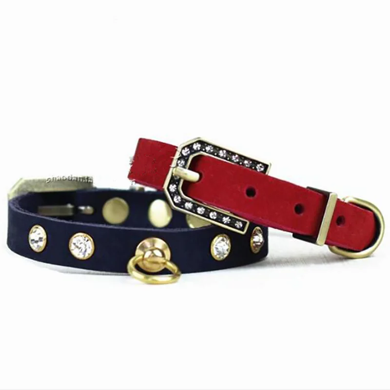 Top Quality Head Cowhide Small Dog Cat Leather Neck Band Adjustable