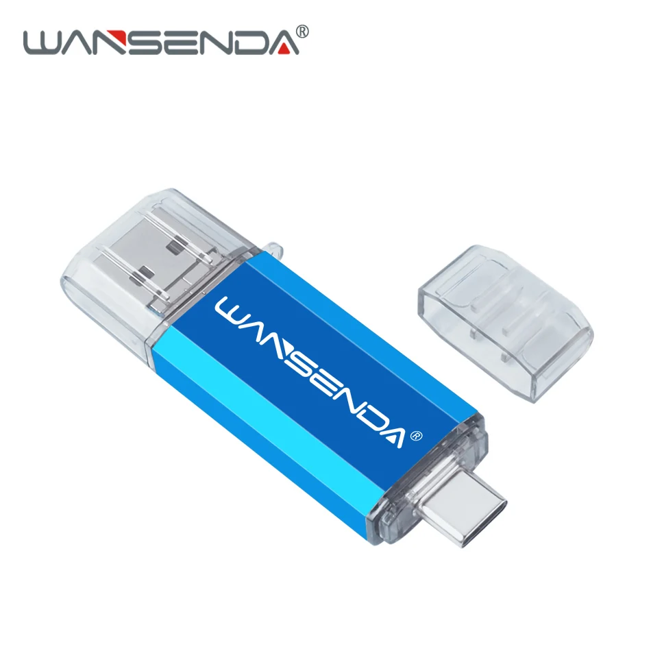 WANSENDA OTG флеш-накопитель USB 3,0 type-C 512 ГБ 256 ГБ 128 ГБ флеш-накопитель карта памяти 64 ГБ 32 ГБ 16 ГБ Флешка для type-c/PC - Цвет: Синий