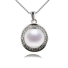 SNH 100% 925 sterling silver necklace pendant 9.5-10mm AAA pure white button mom pearl pendant jewellery
