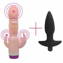 F YEMA 2/PCS Set Muti-Speed Vibrator Dildo G Spot Clitoral Stimulate&Black Anal plug Prostata Massager Sex toys for Woman Men