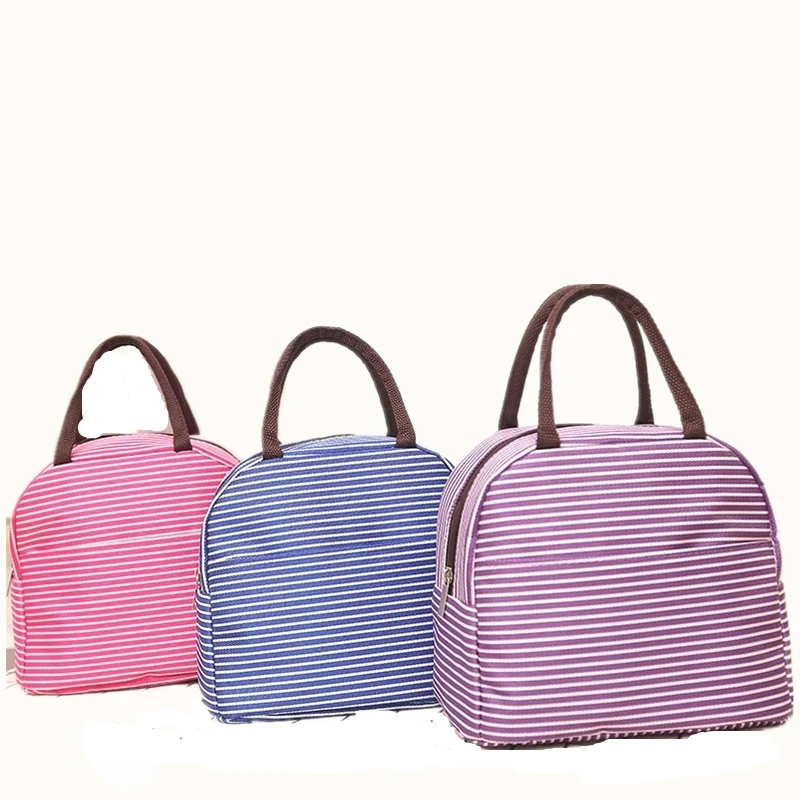New Stripe font b lunch b font font b Bag b font Insulated Aluminum Foil Tote