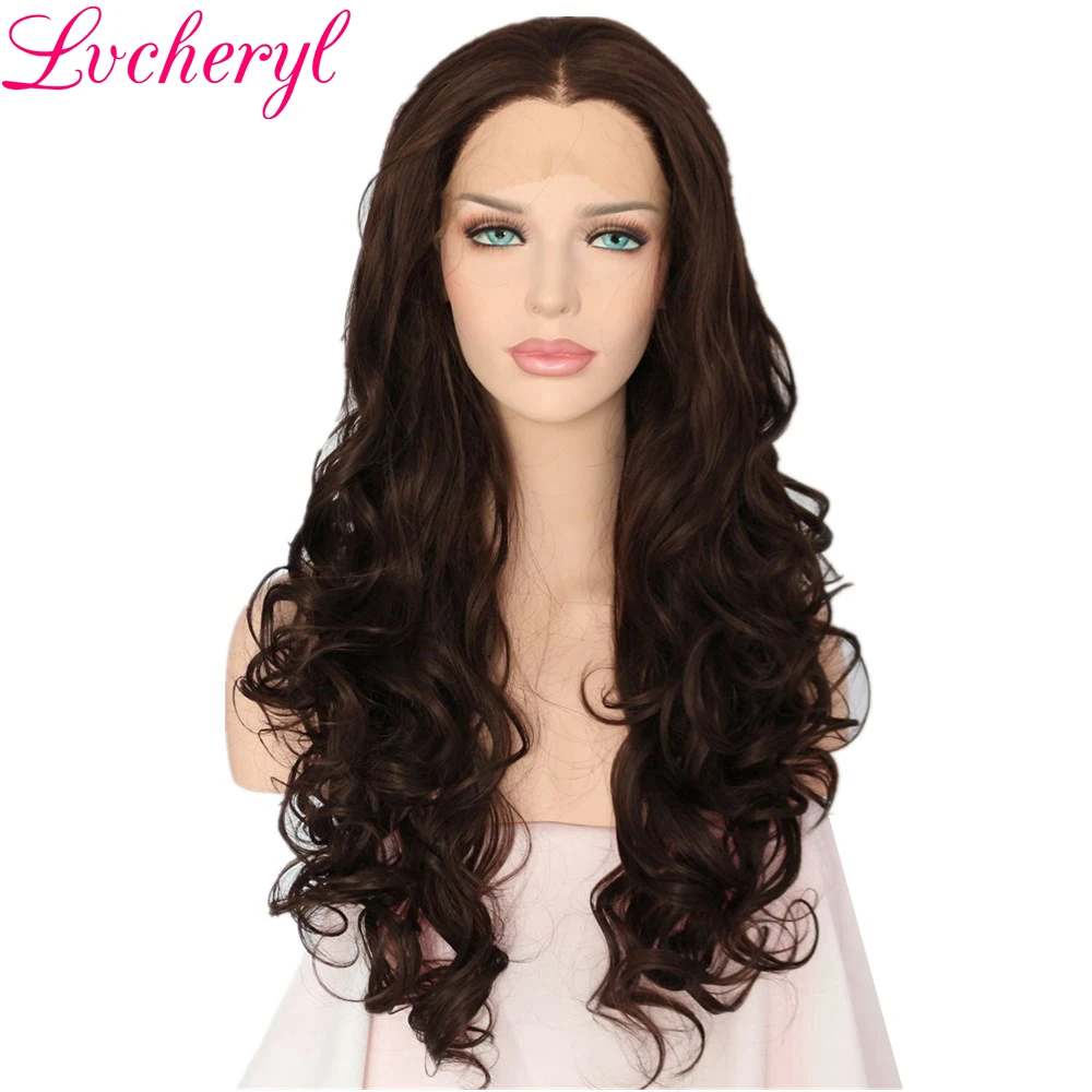 Lvcheryl Hand Tied Dark Brown Body Wave Style Heat Resistant Fiber Hair