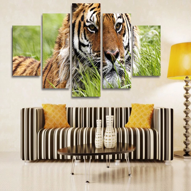 Amazing Siberian Tiger Spray Painting set of 5 For Office Room Decor