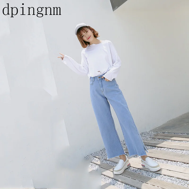 

2018 Women Wide Leg Denim Pants Jeans Retro Style High Waist Loose Cowboy Flared Trousers Casual Denim Pants
