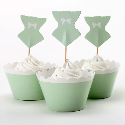 24pc/set Green swimsuit show Paper Cupcake Wrappers and Toppers for baby Girl Birthday Party Decoration | Дом и сад