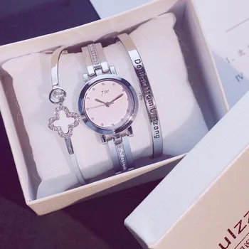 

Exquisite Women Luxury Accessories Attached Watch&Two Bangles&Box Slim Small Ladies Wristwatches Bracelets Bangle Female Hours