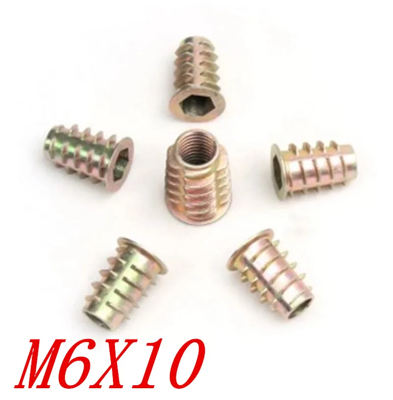 100pcs m6*10 m6 x 10 Furniture Wood Insert Nut Dowel Screw Fixing for Furniture Legs and Bun Feet