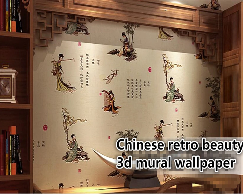 beibehang Vintage wallpaper ancient poetry beauty photo wallpaper 3d mural 3d bedroom mural wallpaper for walls in rolls behang beibehang Vintage wallpaper ancient poetry beauty photo wallpaper 3d mural 3d bedroom mural wallpaper for walls in rolls behang