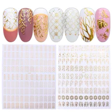 1 шт 3D золотые наклейки для ногтей, клейкие наклейки, лист, лоза, цветы, полосы, Полное Обертывание фольги, украшение для ногтей, маникюр, TRAD101-106