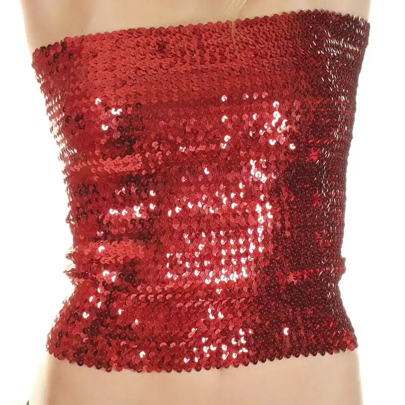 Sequin Tube Top Skirt Glitter Disco Retro Sparkly Boob Tube Bandeau Clubwear