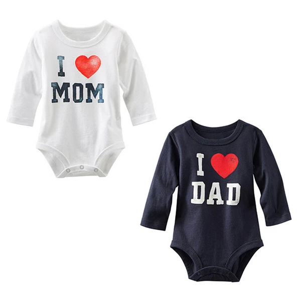 Комбинезон с надписью I Love MOM/DAD для новорожденных Одежда длинный комбинезон