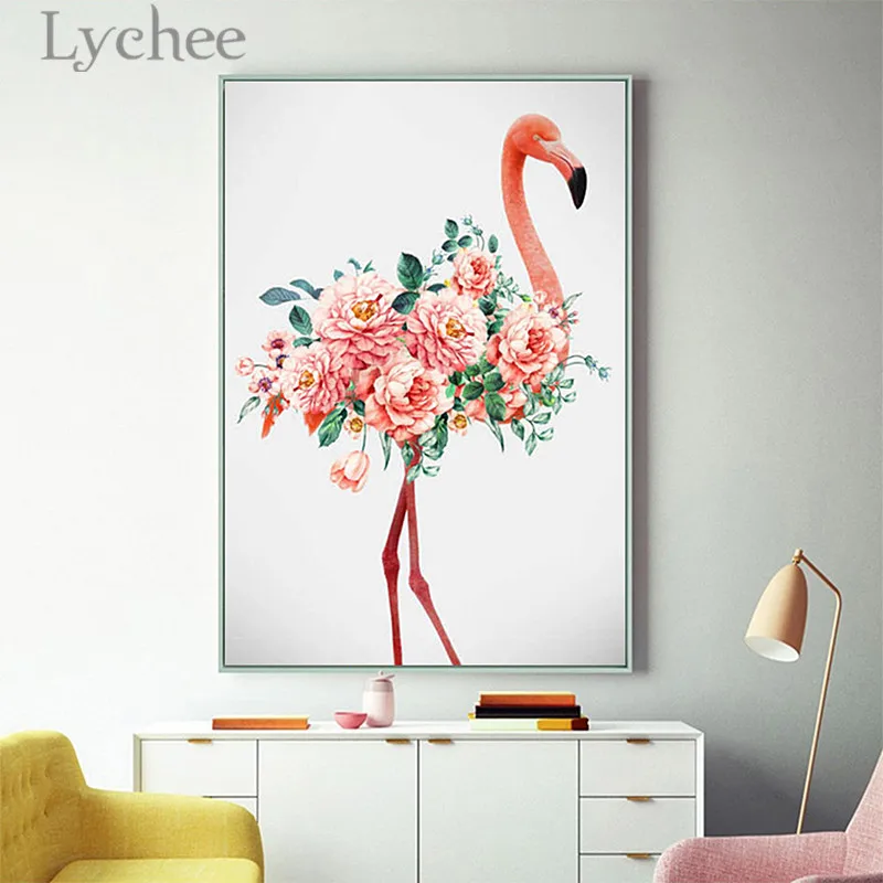 

Lychee Flamingo Flowers Cross Stitch Kits Cartoon Cross-Stitch Package Handmade DIY Needlework Embroidery Sets