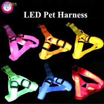 

100Pcs/Lot Pet Dog LED Harness Outdoor Walking Training Safety Light Glow Chest Belt Collar For Dogs 7Colors