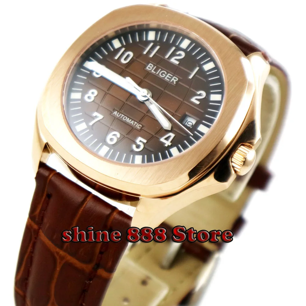 

39mm Bliger Brown dial Automatic Rose Gold Plated Sapphire Luminous men's Watch