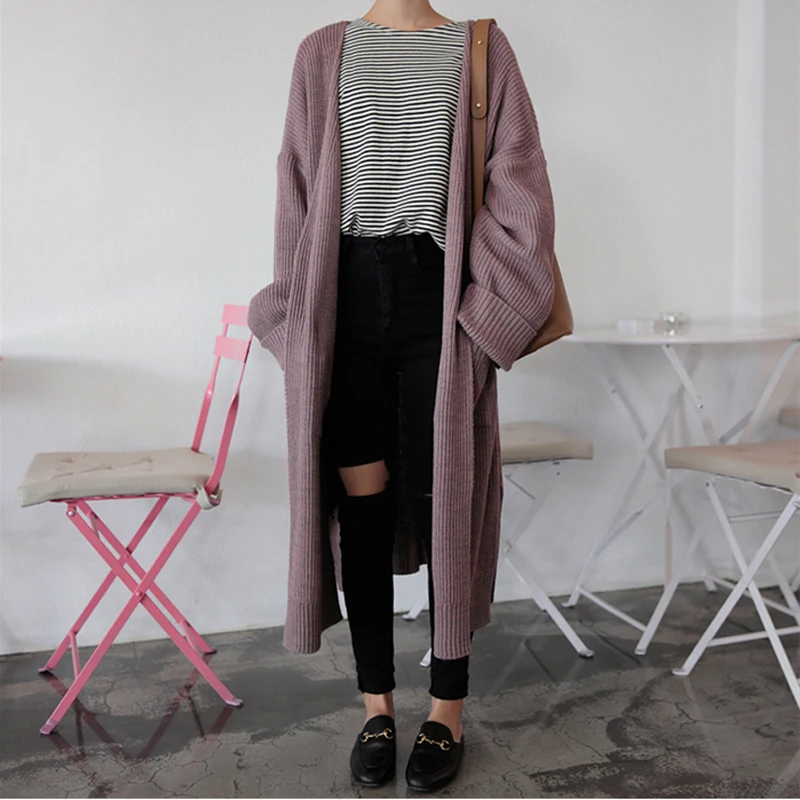 

Korean Womens Cardigan Long Sleeve Autumn Winter Knitted Sweaters Fashion 2018 Women Loose Long Cardigan Coat Female Cardigans