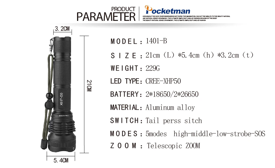 Pocketman XHP50 8800LM Водонепроницаемый Масштабируемые светодиодный фонарик Torch light для 2*18650 аккумуляторная батарея z30