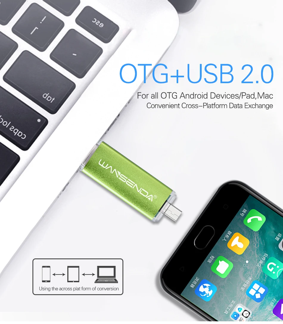 WANSENDA быстрая скорость OTG usb флеш-накопитель 128 ГБ micro usb флеш-накопитель 16 ГБ 32 ГБ 64 ГБ флешка, переносной usb-накопитель для смартфона/ПК