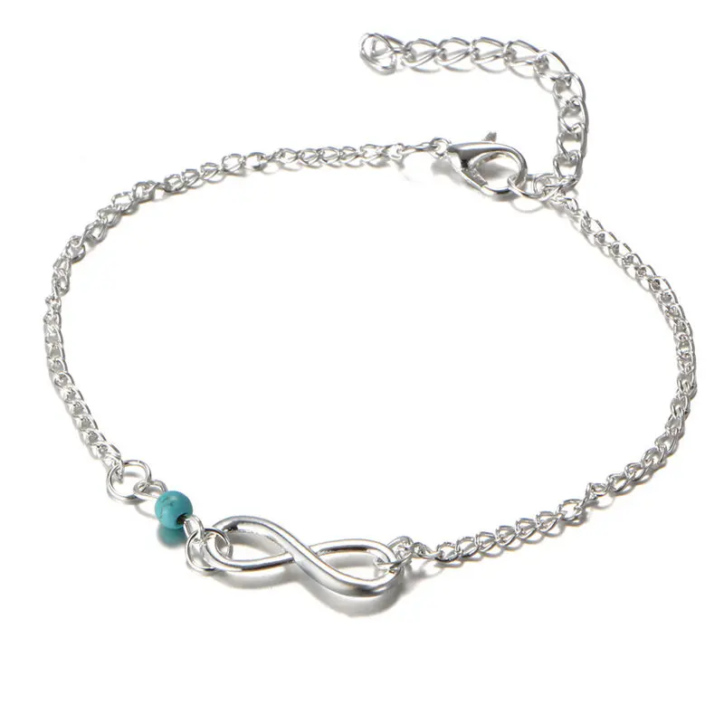 

ZCHLGR Summer Style Silver Color Layered Chain Infinity Charm Anklets For Women Ankle Bracelet chain on the Foot