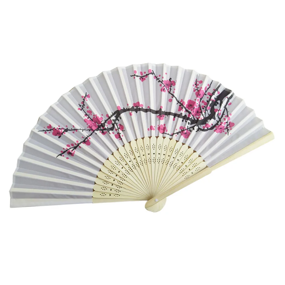 

Bamboo Chinese Style Wedding Portable Hand Fan Folding Plum Blossom Handmade Artware Traditional d90710