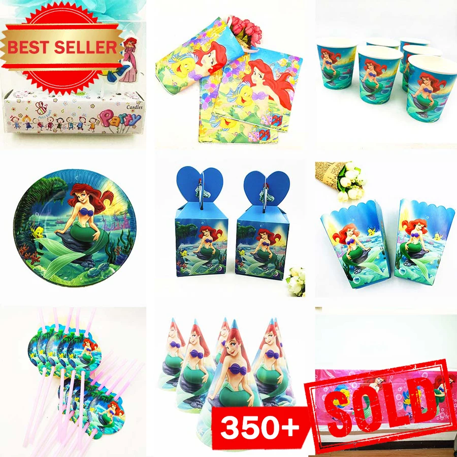 cheap Little Mermaid Party Supplies Decorations Favors Disposable Tablecloth Cup Plate Napkin Gifts the Little Mermaid Birthday Party