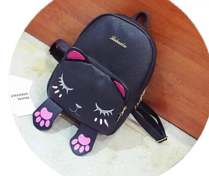 Cute Cat Backpack School Women Pu Leather Backpack for Teenage Girls Funny Cats Ears Canvas Shoulder Bags Female Mochila