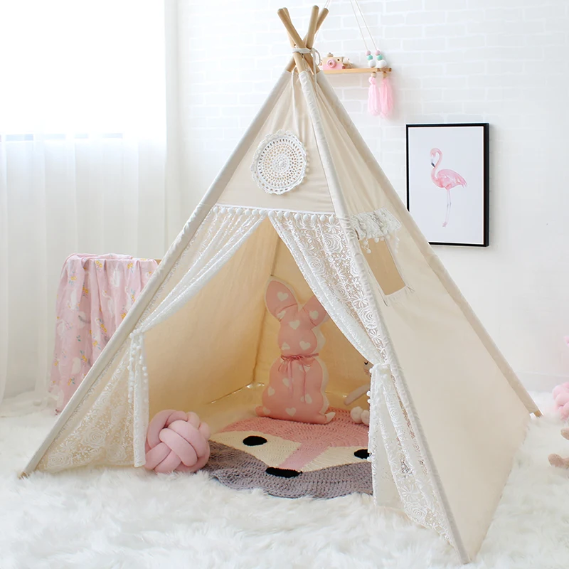 Кружевная палатка teepee детские игрушки в помещении игровая комната для детей Tipi девочек игровой домик детский холст игровой дом для детей Продукты 4 полюса