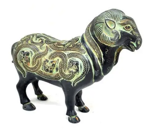 

Chinese Fengshui Pure Bronze Beast Head Zodiac Sheep Goat Animal Bronze Statue