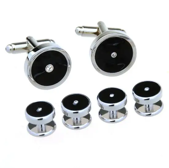 

5sets/lot Tuxedo Cufflinks Collar Studs 6pcs Set Black Enamel Crystal Cuff Links Buttons Set Men's Jewelry Wholesale