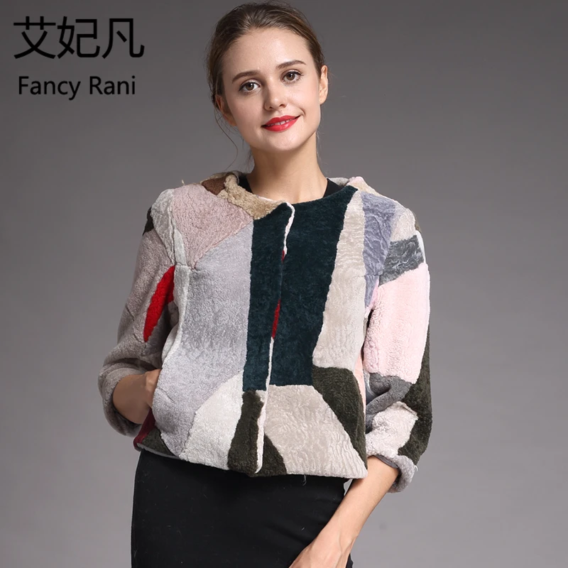 

Genuine Sheepskin Coat for Women Winter Fashion Fur Wool Coat Female Short Style Outwear Warm Patchwork Sheep Shearing Jacket