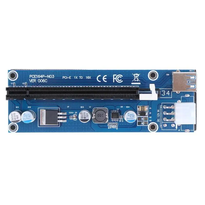 PCI-E1X to 16X Extender Riser Card 6Pin DC-DC USB3.0 Cable for Mining