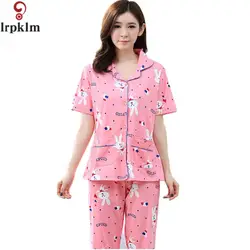 Pajama Наборы Женщины Лето Розовый Мультфильм Кролик Печати Модальный Ночной Рубашке Женщины Pijama Вы Девушки Пижамы Домашняя Одежда Пижамы SY181