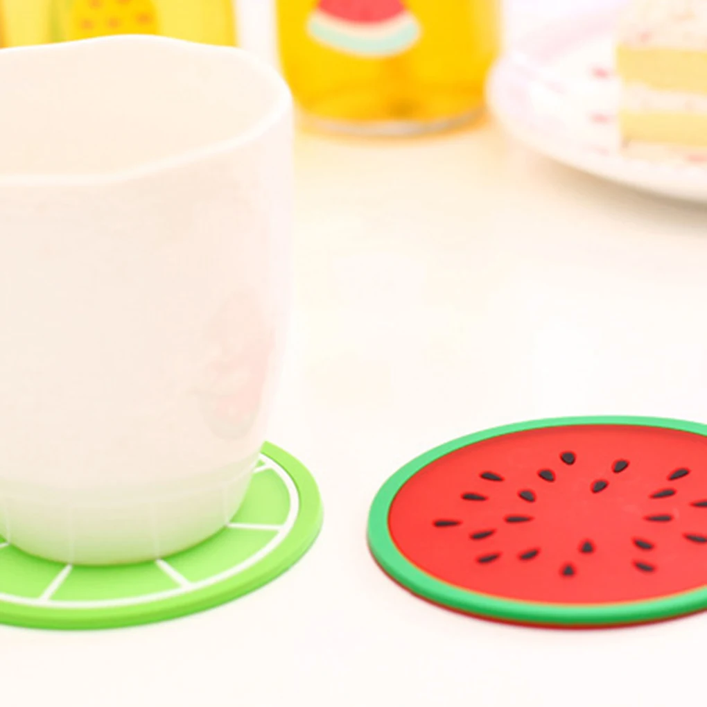 

Hot 1pcs Coaster Fruit Shape Silicone Cup Pad Slip Insulation Pad Cup Mat Pad Hot Drink Holder