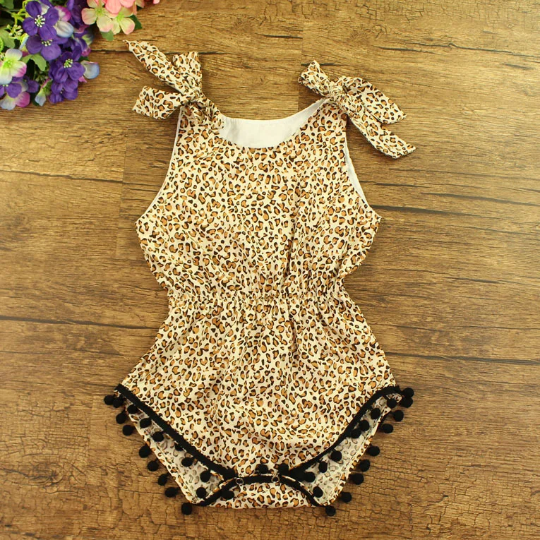 Free shipping Ruffled baby girls Cotton Sunsuit leopard Rompers child