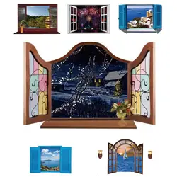3D яркий Творческий росписи голубое небо море средиземноморский пейзаж поддельные окна Спальня Гостиная Книги по искусству ПВХ Съемный