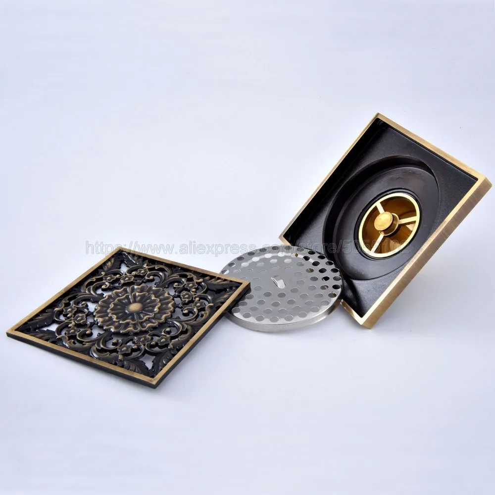 Antique Brass Shower Floor Drain Bathroom Toilet Floor Drain10*10cm Water Anti-Odor Wire Strainer Drain zhr074