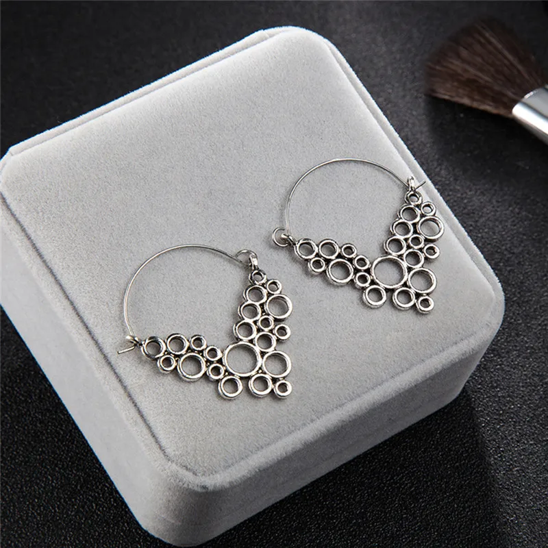 Elegant   Women Fashion Creative Geometric Alloy Hollow Size Round Earrings Boucle D'oreille Femme 2019 Hanging Earrings Y1# (5)
