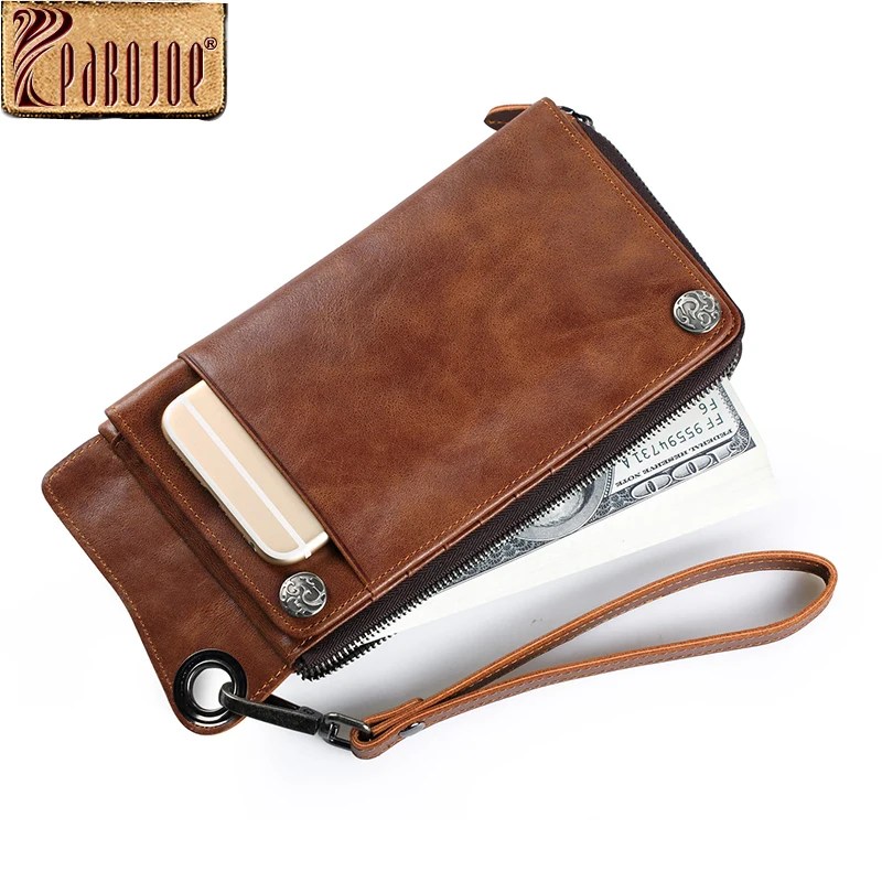 Pabojoe Vintage Luxury Men Wallets Long Genuine Leather Clutch Wallet Designer Brand Purse