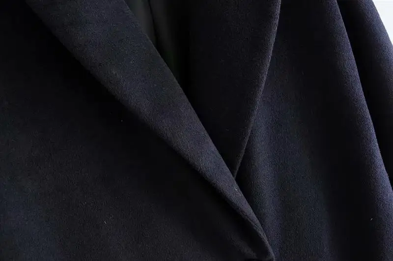 Зимнее Новое однотонное повседневное двубортное длинное шерстяное пальто с длинными рукавами Женское пальто Женская куртка с отворотом