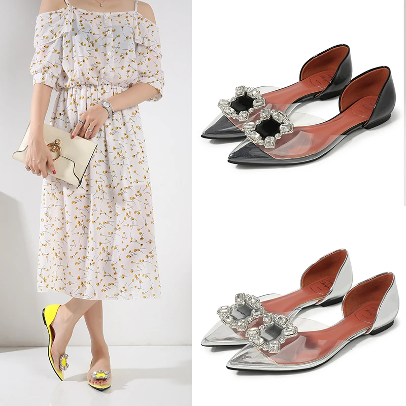 Meifeini2019 летние baotou плоские сандалии карамельного цвета квадратные Стразы заостренный носок обувь на низком каблуке прозрачная Платформа Женская обувь