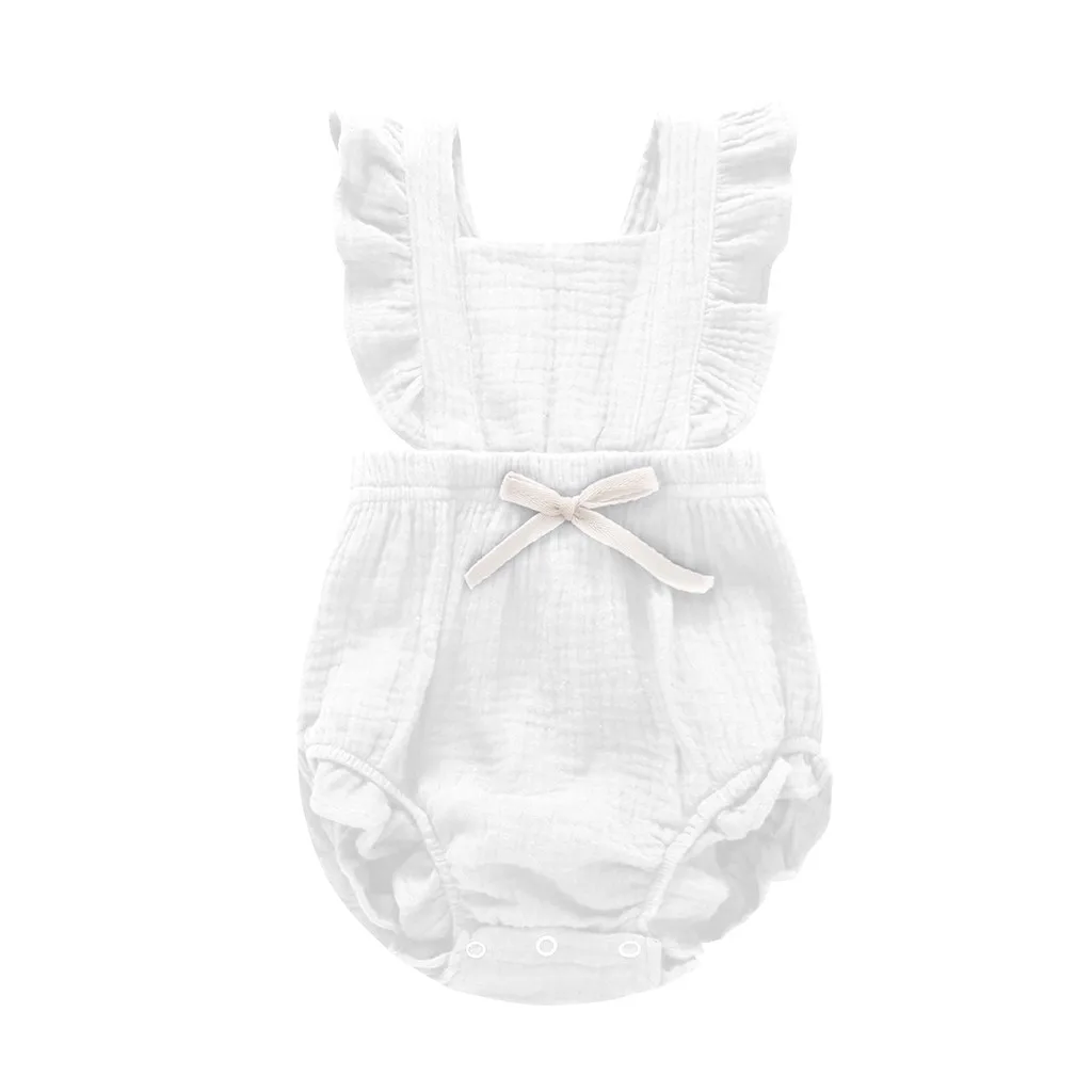 

Summer Children Newborn Toddler Baby Girl Boy Clothes Romper Sleeveless Color Solid Ruffles Romper Newborn Bow Jumpsuit Clothes