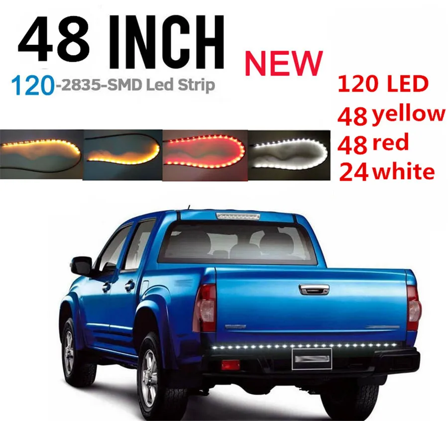 

3 Colors 120 LED Strip 48" Tailgate Bar DRL Reverse Brake Stop Turn Signal Light Truck Lamp