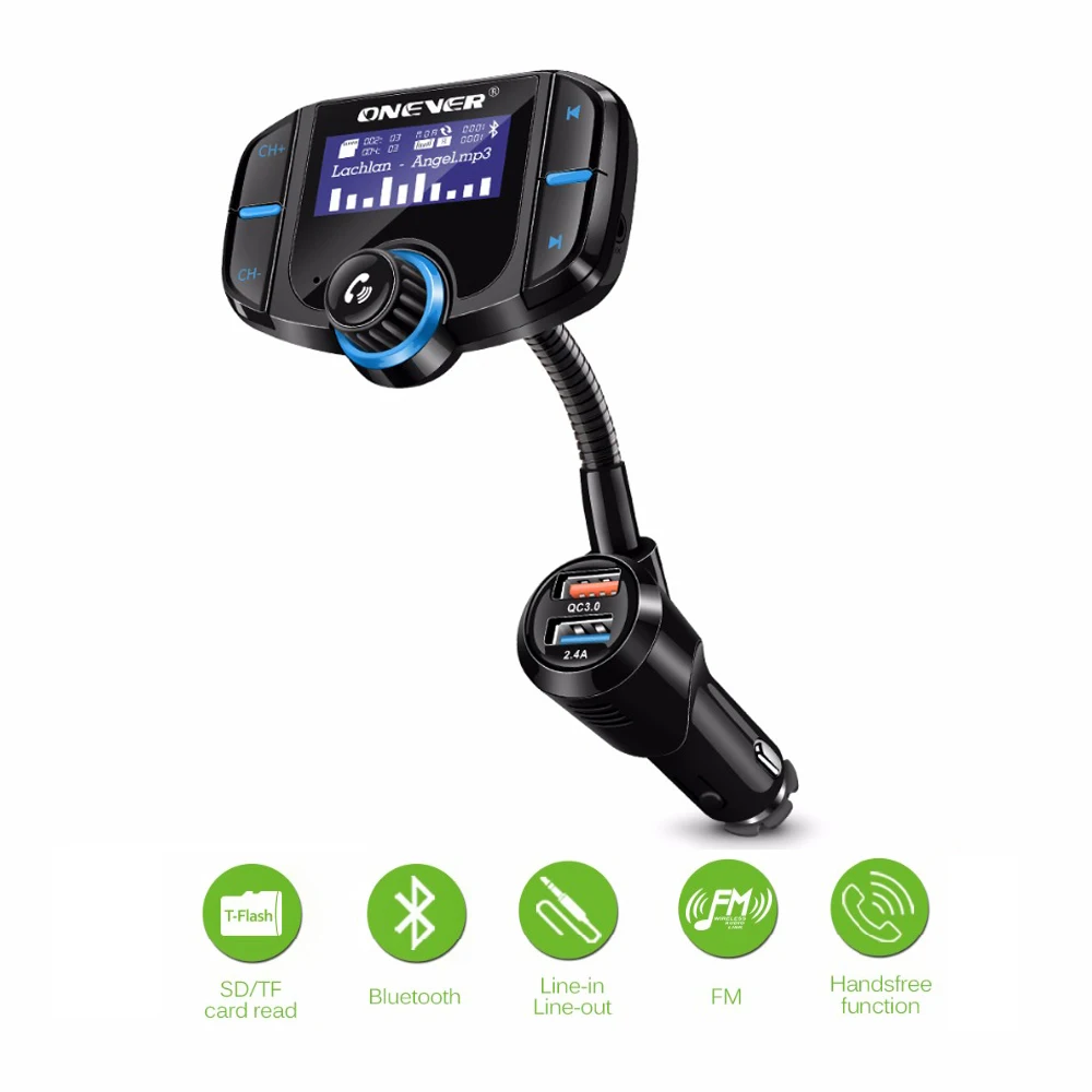 FM Transmitter Rotatable Bluetooth FM Modulator 2 Port Quick Charge 3.0