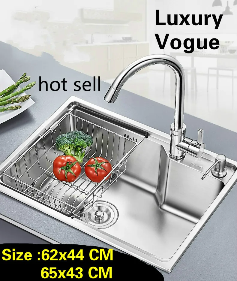 

Free shipping Home kitchen single trough sink vogue wash vegetables 304 stainless steel luxury hot sell 62x44/65x43 CM