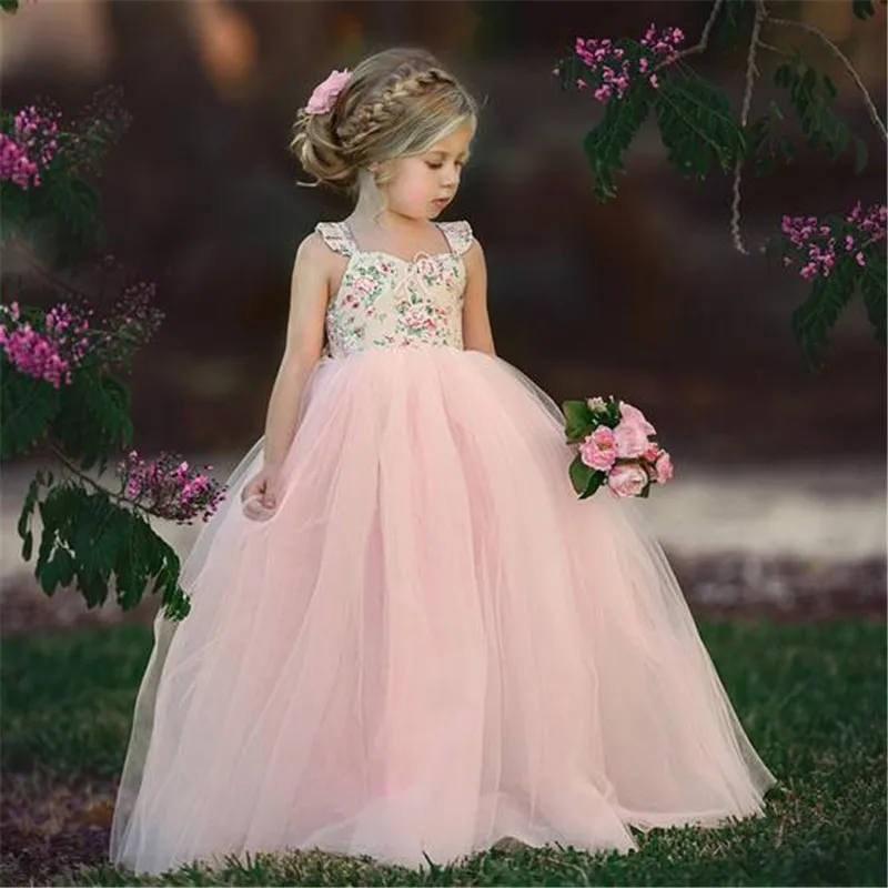 

2019 Summer Kid Baby Girls Floral Long Tutu Dress Wedding Party Dresses Toddder Princess Dresses Children Baby Girl Clothing