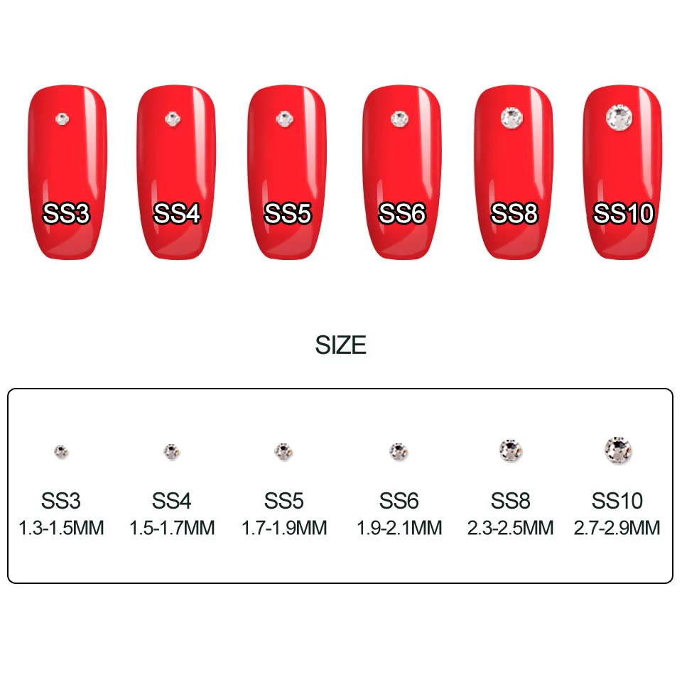 SS3-SS10 стразы разных размеров для ногтей, стеклянные стразы для ногтей, стразы для дизайна ногтей, украшения для 3D маникюра, MJZ0028
